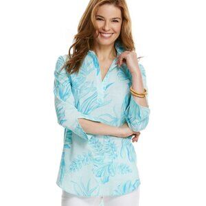 Vineyard Vines Seaweed Print Lucaya Tunic Blue Kaftan 3/4 Sleeves XS Extra Small